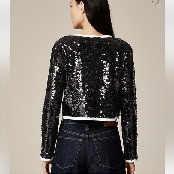 NWT J. Crew Sequin Lady Jacket Blazer Black White Size M - Picture 3 of 11